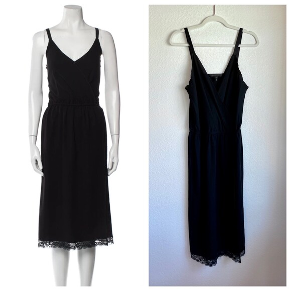 Marc Jacobs Faux Midi Wrap Dress with Lace Hem & Ribbon Straps in Black - Size 4 - Picture 1 of 13